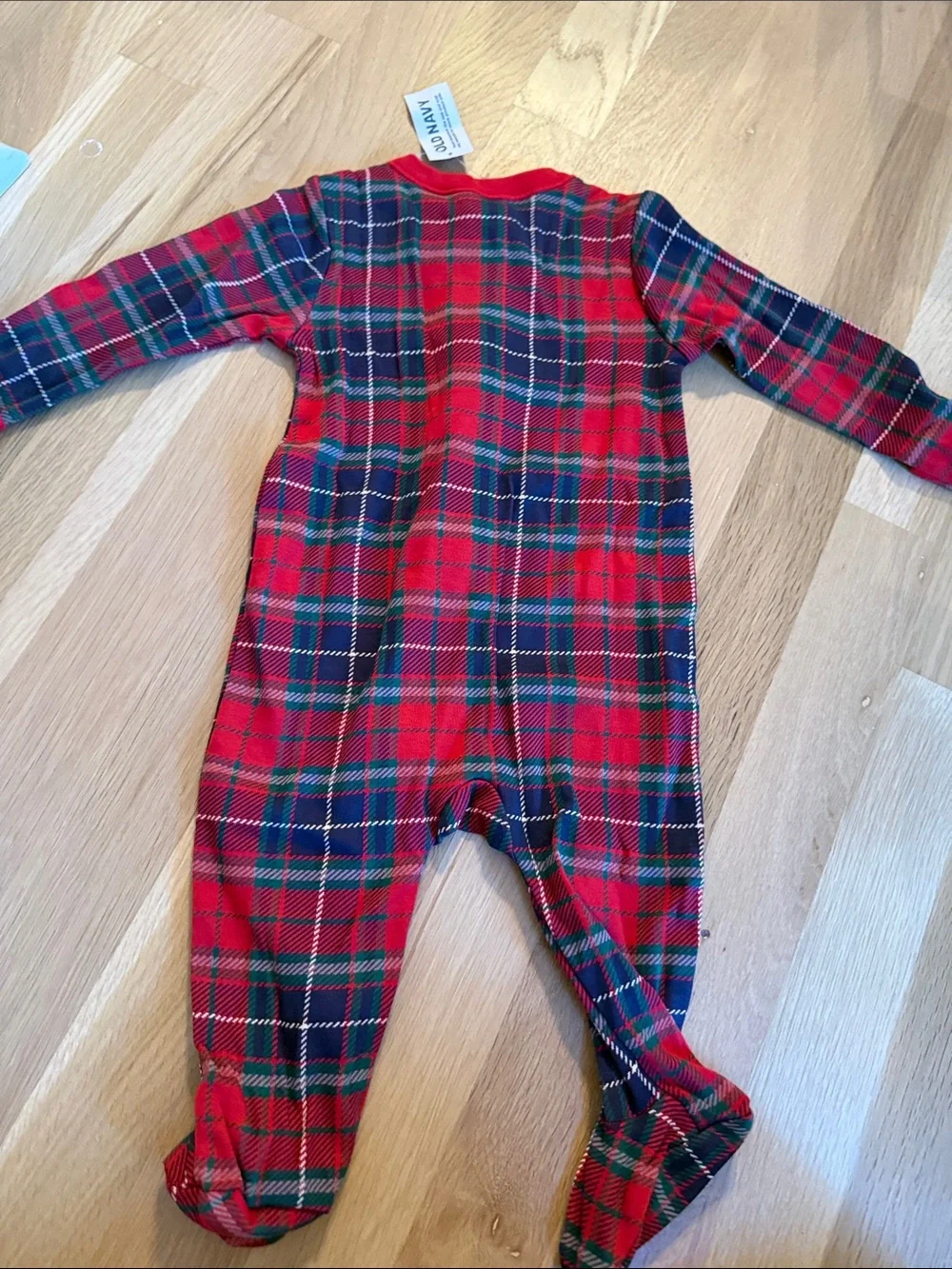 Old Navy Red and Navy Plaid Footed One-Piece for Kids